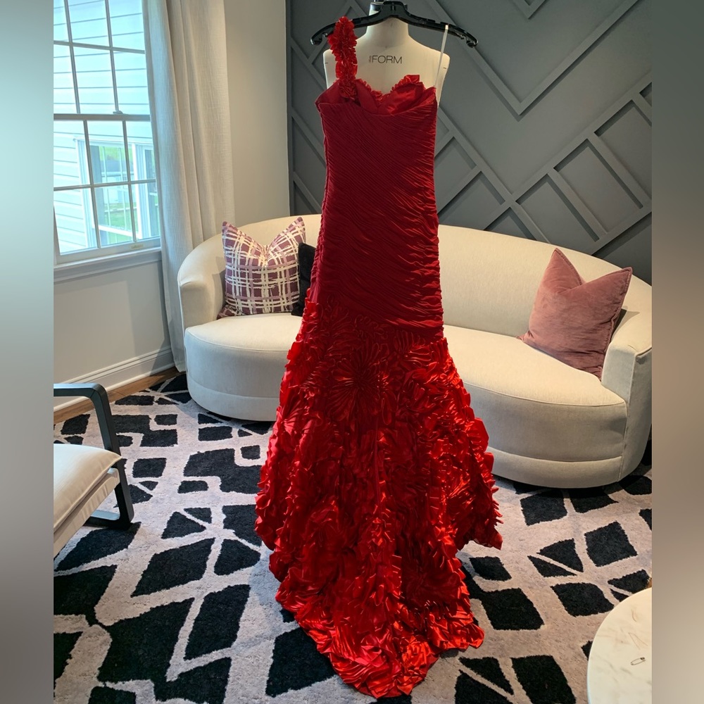 Mac Duggal One-Shoulder Red Evening Gown